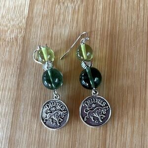 Hand Crafted Zodiac Earrings Taurus Charm Green Lime Beads Silver Heart Pierced